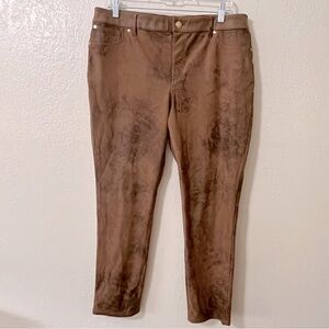 CHICO’S Faux-Suede Worn Luggage Slim Pants, Size 2